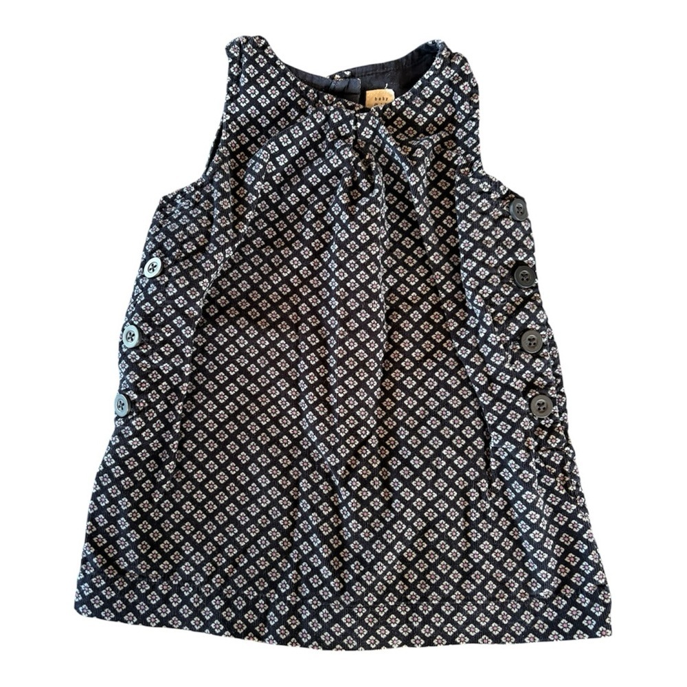 BABY GAP Navy White Corduroy Ribbed Floral Sleevless Button Toddler Dress 18-24M